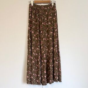 Floral Maxi Skirt - Pink and Olive S